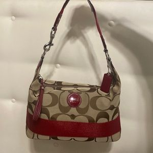 Vintage Coach red and canvas purse shoulder bag